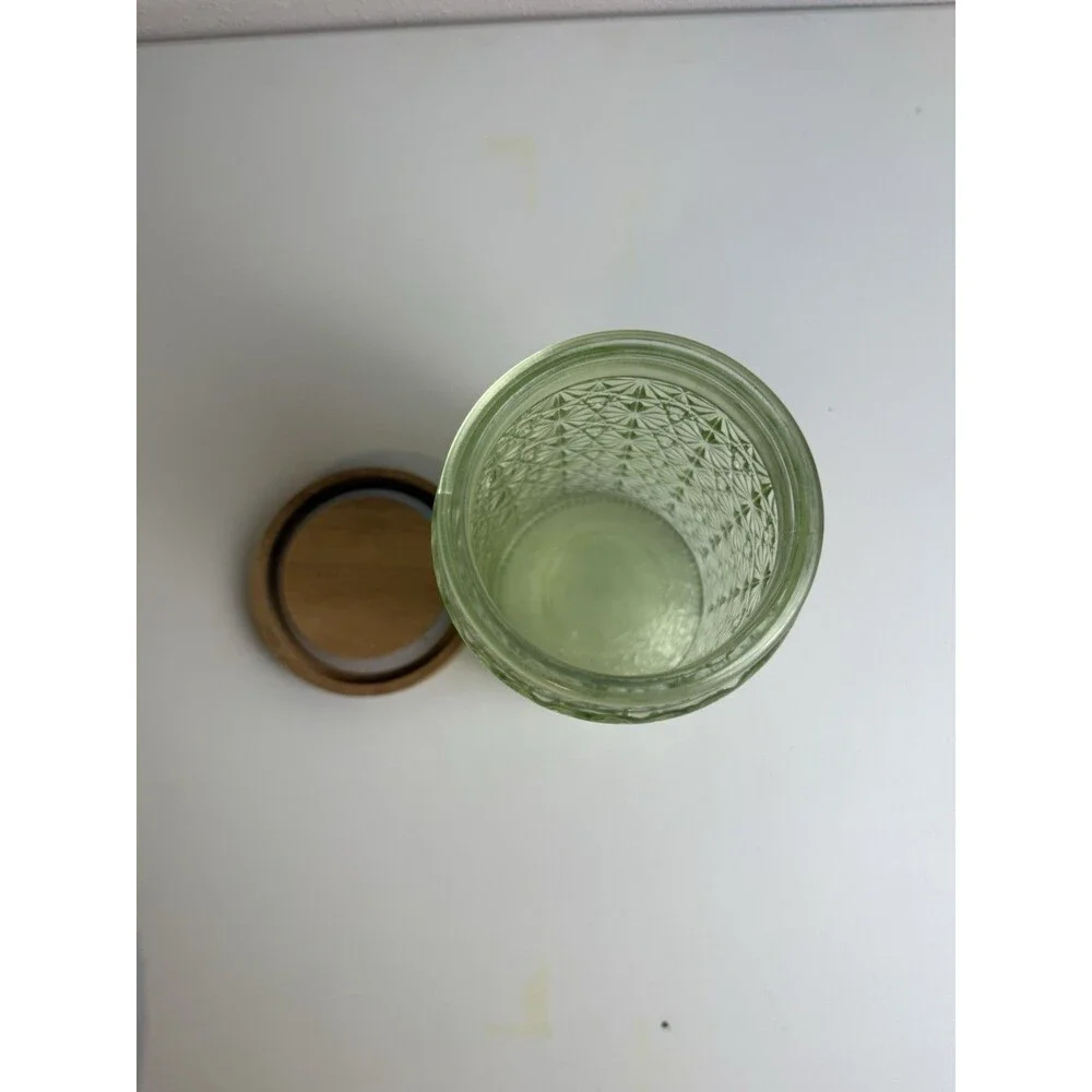 Vintage Sage Green Textured Glass Canister Jar with Wooden Lid Kitchen Decor